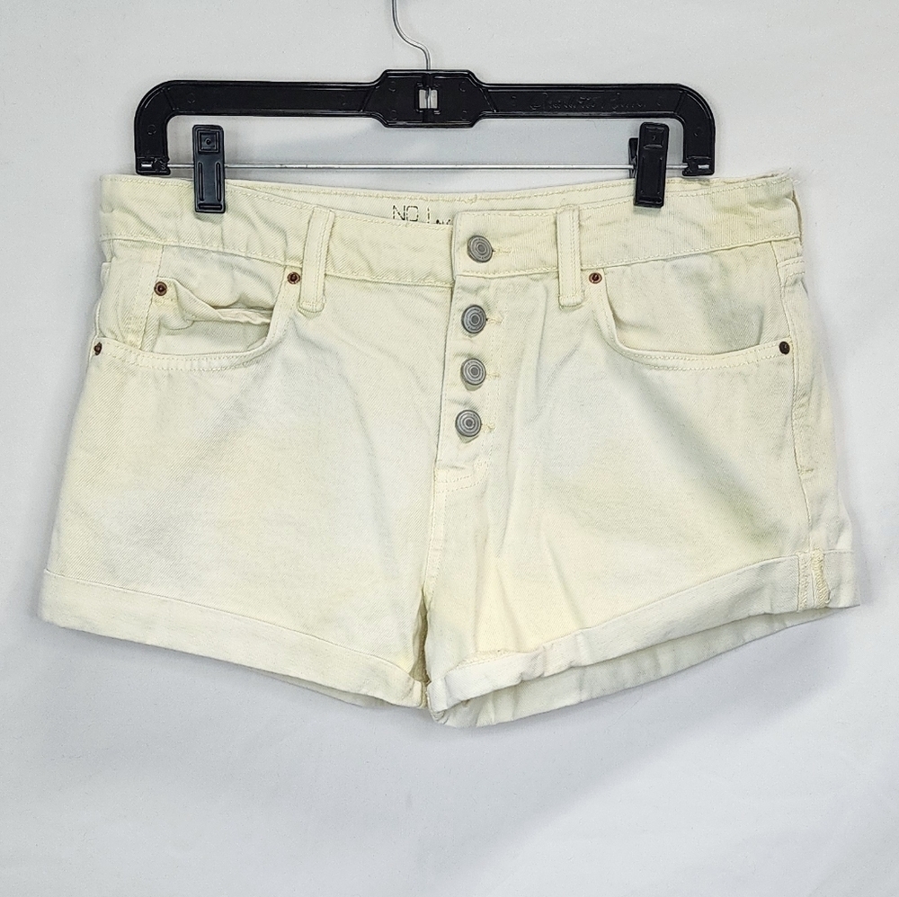 No Boundaries Yellow Bleached Washed Button Closure Denim Jean Shorts